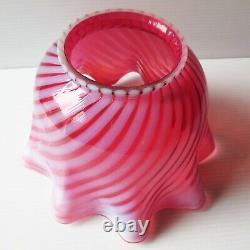 Vintage Cranberry Opalescent Swirl Glass Lamp Shade Ruffled Edge 4Fitter