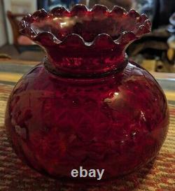 Vintage Cranberry Ruby Red Coin Dot Glass Hurricane Parlor Lamp Shade Beautiful