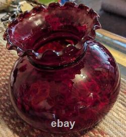 Vintage Cranberry Ruby Red Coin Dot Glass Hurricane Parlor Lamp Shade Beautiful
