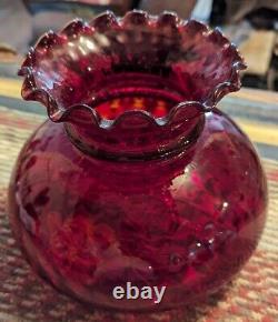 Vintage Cranberry Ruby Red Coin Dot Glass Hurricane Parlor Lamp Shade Beautiful