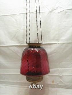 Vintage Cranberry Swirl Glass Shade Pendant Chandelier Ceiling Hall Light Lamp