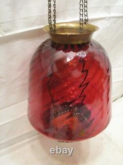 Vintage Cranberry Swirl Glass Shade Pendant Chandelier Ceiling Hall Light Lamp
