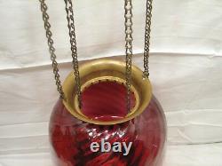 Vintage Cranberry Swirl Glass Shade Pendant Chandelier Ceiling Hall Light Lamp