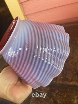 Vintage Cranberry & White Swirl Glass Parlor Lamp Shade 4 Gas Fitter Minor chip