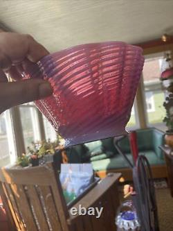 Vintage Cranberry & White Swirl Glass Parlor Lamp Shade 4 Gas Fitter Minor chip