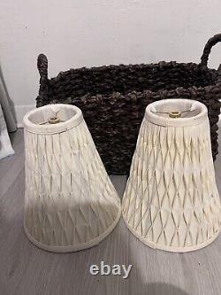 Vintage Cream Pleated Smocked Lampshades Pair 2 Unique English Style