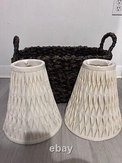 Vintage Cream Pleated Smocked Lampshades Pair 2 Unique English Style