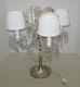 Vintage Crystal Adorned 4 Light Table Lamp Candelabra Shades Prisms 19 X 16