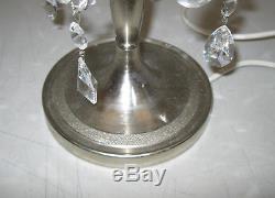 Vintage Crystal Adorned 4 Light Table Lamp Candelabra Shades Prisms 19 x 16