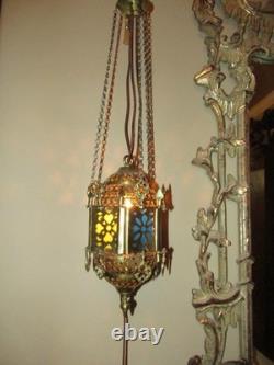 Vintage Cut Brass Color insert Middle Eastern Hanging Pendant Lamp Light Plug In