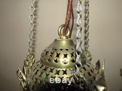 Vintage Cut Brass Color insert Middle Eastern Hanging Pendant Lamp Light Plug In