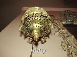 Vintage Cut Brass Color insert Middle Eastern Hanging Pendant Lamp Light Plug In