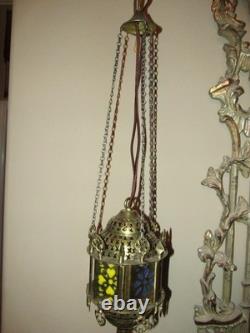 Vintage Cut Brass Color insert Middle Eastern Hanging Pendant Lamp Light Plug In
