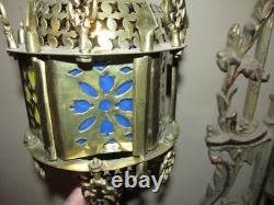 Vintage Cut Brass Color insert Middle Eastern Hanging Pendant Lamp Light Plug In