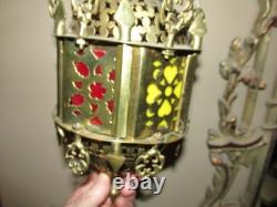 Vintage Cut Brass Color insert Middle Eastern Hanging Pendant Lamp Light Plug In