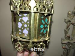 Vintage Cut Brass Color insert Middle Eastern Hanging Pendant Lamp Light Plug In