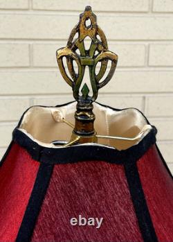Vintage Dale Tiffany Lamp Red Maroon Silk Beaded Lace Lamp Shade