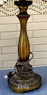 Vintage Dale Tiffany Lamp Red Maroon Silk Beaded Lace Lamp Shade