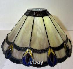 Vintage Dale Tiffany Lamp Shade Peacock Art Deco Style Stained Glass 14 Signed