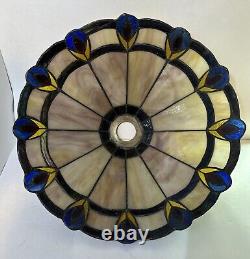 Vintage Dale Tiffany Lamp Shade Peacock Art Deco Style Stained Glass 14 Signed