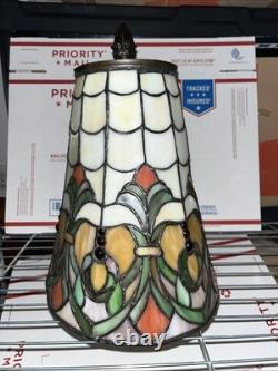Vintage Dale Tiffany Signed Stained Leaded Slag Glass Jeweled Table Lamp Shade