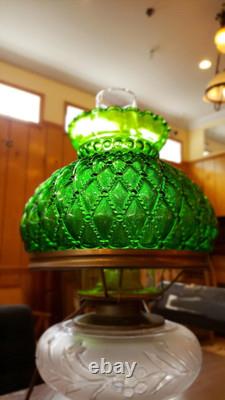 Vintage Dark Green Diamond Quilted Table Lamp Shade, 7 Fitter, Antique Style