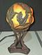 Vintage Deco Art Nouveau Tiffany Inspired Cast Metal Caged Glass Lamp -divine