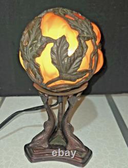 Vintage Deco Art Nouveau Tiffany Inspired Cast Metal Caged Glass Lamp -Divine