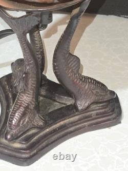 Vintage Deco Art Nouveau Tiffany Inspired Cast Metal Caged Glass Lamp -Divine