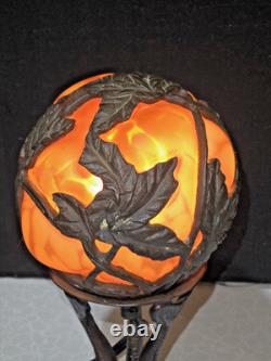 Vintage Deco Art Nouveau Tiffany Inspired Cast Metal Caged Glass Lamp -Divine
