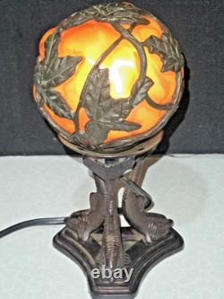 Vintage Deco Art Nouveau Tiffany Inspired Cast Metal Caged Glass Lamp -Divine