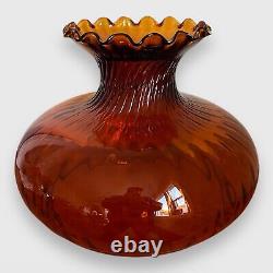 Vintage Deep Amber Swirl Glass Lamp Shade Large Stunning Antique