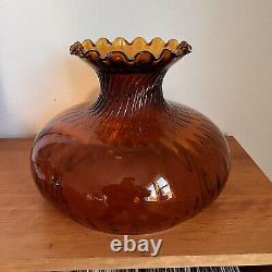 Vintage Deep Amber Swirl Glass Lamp Shade Large Stunning Antique