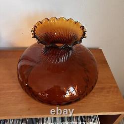 Vintage Deep Amber Swirl Glass Lamp Shade Large Stunning Antique