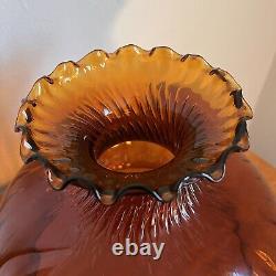 Vintage Deep Amber Swirl Glass Lamp Shade Large Stunning Antique