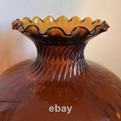 Vintage Deep Amber Swirl Glass Lamp Shade Large Stunning Antique