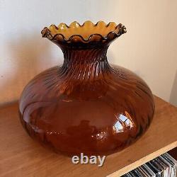 Vintage Deep Amber Swirl Glass Lamp Shade Large Stunning Antique