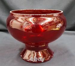 Vintage Deep Ruby Red Fluted Ruffled Top Glass Lamp Shade Globe Base