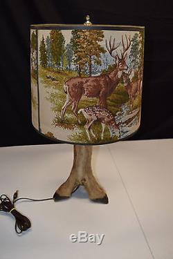 Vintage Deer Foot Leg Lamp & Shade Hunting Cabin Lodge Man Cave Hoof Feet WORKS