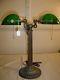 Vintage Double Bankers Lamp With Cased Green Shades. 9249