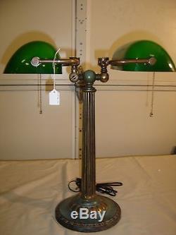 Vintage Double Bankers Lamp with cased green shades. 9249