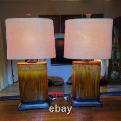 Vintage Drip Glaze Rectangular Ceramic Lamps Burlap Shades
