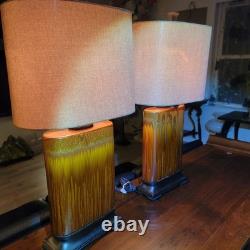 Vintage Drip Glaze Rectangular Ceramic Lamps Burlap Shades