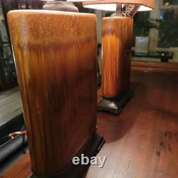 Vintage Drip Glaze Rectangular Ceramic Lamps Burlap Shades