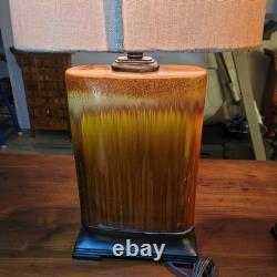 Vintage Drip Glaze Rectangular Ceramic Lamps Burlap Shades