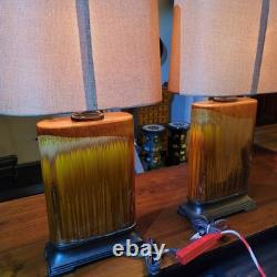 Vintage Drip Glaze Rectangular Ceramic Lamps Burlap Shades