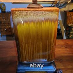 Vintage Drip Glaze Rectangular Ceramic Lamps Burlap Shades