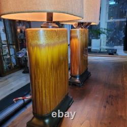 Vintage Drip Glaze Rectangular Ceramic Lamps Burlap Shades