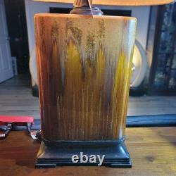 Vintage Drip Glaze Rectangular Ceramic Lamps Burlap Shades