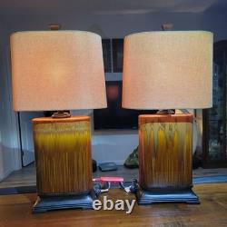 Vintage Drip Glaze Rectangular Ceramic Lamps Burlap Shades